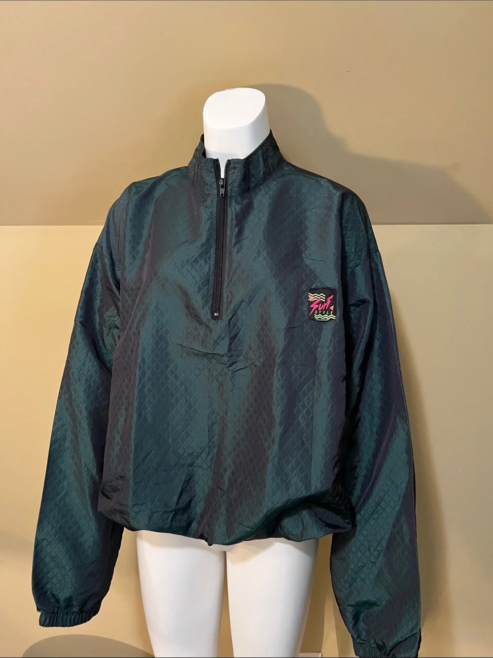 surf style Dark Green Half-Zip Utility Jacket